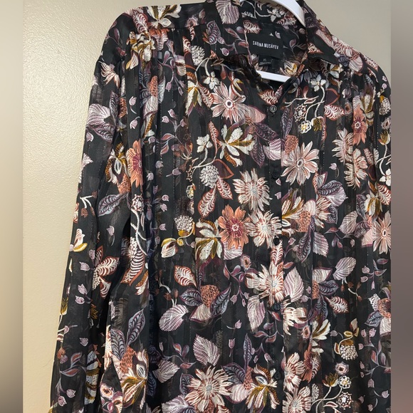 oversized boho sabina musayev revolve glitter infused button up floral blouse - Picture 2 of 8